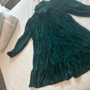 Zara Green Ruffled Tiered Mock Neck Dress